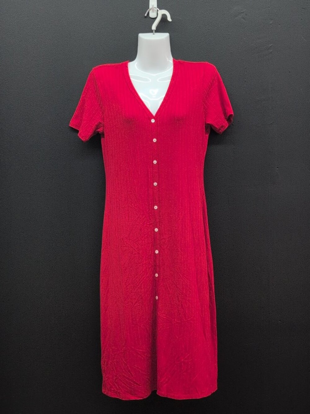 Market & Spruce V Neck Front Button Detail Midi Dress Size Petite Small Red
